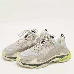 مملوكة مسبقًا Balenciaga Triple S Size 45 Grey Faux Leather and Mesh Lace Up Sneakers