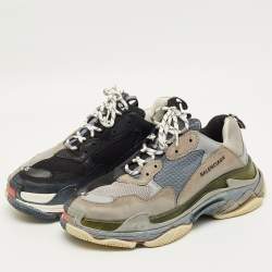 مملوكة مسبقًا Balenciaga Triple S Size 45 Grey/Black Faux Leather and Mesh Low Top Sneakers