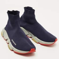 مملوكة مسبقًا حذاء رياضي بالنسياغا سبيد ترينر قماش تريكو أسود بعنق مرتفع مقاس 45