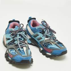 Pre Owned حذاء رياضي بالنسياغا تراك جلد صناعي وشبك أزرق مقاس 38