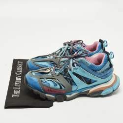 Pre Owned حذاء رياضي بالنسياغا تراك جلد صناعي وشبك أزرق مقاس 38