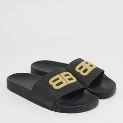 مملوكة مسبقًا حذاء سلايد فلات بالنسياقا رمادي مطاطي بشعار BB مقاس 39