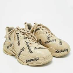 Pre Owned حذاء رياضي بالنسياغا تريبل إس جلد أسود صناعي بالشعار مقاس 40