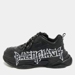 Pre Owned Balenciaga Triple S DIY Metal Size 44 Black Faux Leather Low Top Sneakers