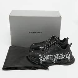 Pre Owned Balenciaga Triple S DIY Metal Size 44 Black Faux Leather Low Top Sneakers