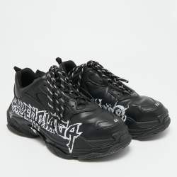 Pre Owned Balenciaga Triple S DIY Metal Size 44 Black Faux Leather Low Top Sneakers