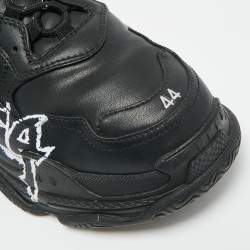 Pre Owned Balenciaga Triple S DIY Metal Size 44 Black Faux Leather Low Top Sneakers