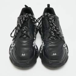 Pre Owned Balenciaga Triple S DIY Metal Size 44 Black Faux Leather Low Top Sneakers