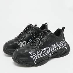 Pre Owned Balenciaga Triple S DIY Metal Size 44 Black Faux Leather Low Top Sneakers