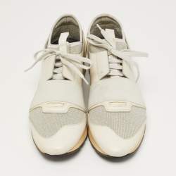 مملوكة مسبقًا حذاء رياضي بالنسياغا ريس رانر قماش تريكو وجلد رمادي/أبيض مقاس 41