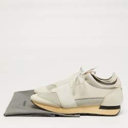 مملوكة مسبقًا حذاء رياضي بالنسياغا ريس رانر قماش تريكو وجلد رمادي/أبيض مقاس 41