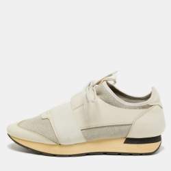 مملوكة مسبقًا حذاء رياضي بالنسياغا ريس رانر قماش تريكو وجلد رمادي/أبيض مقاس 41