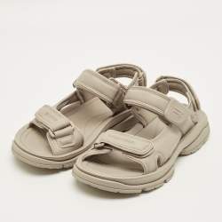 Pre Owned Balenciaga Tourist Size 41 Cream Faux Leather and Rubber Flat Sandals