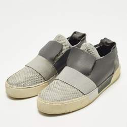 مملوكة مسبقًا Balenciaga Size 43 Grey Knit Fabric and Leather Slip On Sneakers