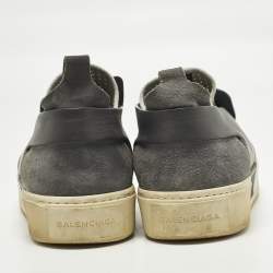 مملوكة مسبقًا Balenciaga Size 43 Grey Knit Fabric and Leather Slip On Sneakers