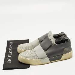 مملوكة مسبقًا Balenciaga Size 43 Grey Knit Fabric and Leather Slip On Sneakers