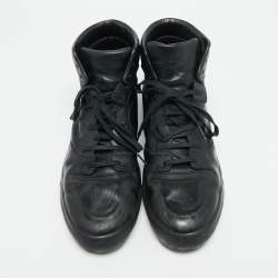 Pre Owned حذاء رياضي بالنسياغا جلد أسود عالي من أعلى مقاس 45