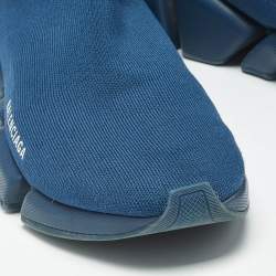 Pre Owned Balenciaga Speed 2.0 Size 44 Blue Knit Fabric High Top Sneakers