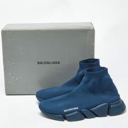 Pre Owned Balenciaga Speed 2.0 Size 44 Blue Knit Fabric High Top Sneakers