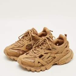 Pre Owned Balenciaga Track 2 Size 40 Brown Faux Leather and Mesh Low Top Sneakers