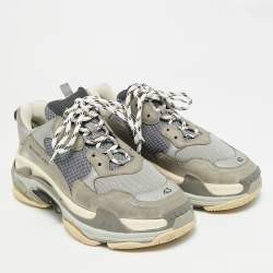Pre Owned Balenciaga Triple S Size 43 Grey Mesh and Nubuck Leather Lace Up Sneakers