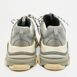 Pre Owned Balenciaga Triple S Size 43 Grey Mesh and Nubuck Leather Lace Up Sneakers
