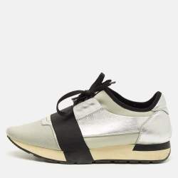 مملوكة مسبقًا Balenciaga Race Runner Size 41 Silver/Black Knit Fabric and Leather Low Top Sneakers