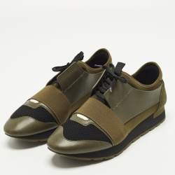 Pre Owned Balenciaga Race Runner Size 43 Green/Black Leather and Suede Lace Up Sneakers