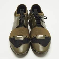 Pre Owned Balenciaga Race Runner Size 43 Green/Black Leather and Suede Lace Up Sneakers