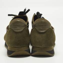 Pre Owned Balenciaga Race Runner Size 43 Green/Black Leather and Suede Lace Up Sneakers