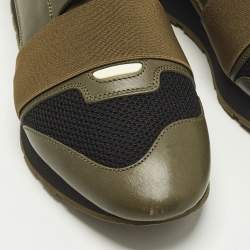 Pre Owned Balenciaga Race Runner Size 43 Green/Black Leather and Suede Lace Up Sneakers