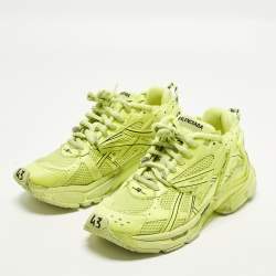 مملوكة مسبقًا Balenciaga Runner Size 43 Neon Green Faux Leather and Mesh Lace Up Sneakers