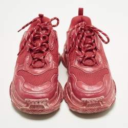 Pre Owned حذاء رياضي بالنسياغا ثلاثي النعل الشفاف مقاس 44 جلد صناعي وشبك دانتيل زهري