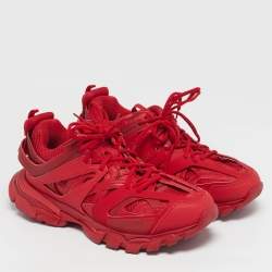 Pre Owned Balenciaga Track Size 44 Red Faux Leather and Mesh Lace Up Sneakers