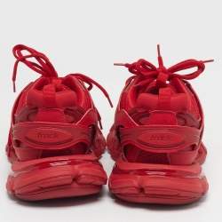 Pre Owned Balenciaga Track Size 44 Red Faux Leather and Mesh Lace Up Sneakers