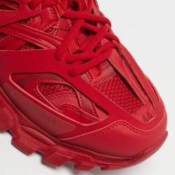 Pre Owned Balenciaga Track Size 44 Red Faux Leather and Mesh Lace Up Sneakers