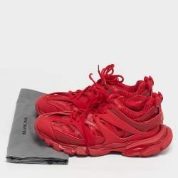 Pre Owned Balenciaga Track Size 44 Red Faux Leather and Mesh Lace Up Sneakers