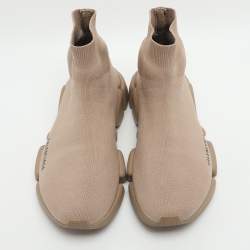 Pre Owned حذاء رياضي بالنسياغا قماش بني محبوك عنق مرتفع مقاس 41