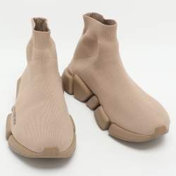 Pre Owned حذاء رياضي بالنسياغا قماش بني محبوك عنق مرتفع مقاس 41