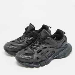 Pre Owned Balenciaga Track Size 42 Black Faux Leather and Mesh Lace Up Sneakers