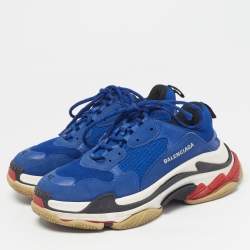 Pre Owned Balenciaga Triple S Clear Size 42 Blue Mesh and Nubuck Leather Lace Up Sneakers
