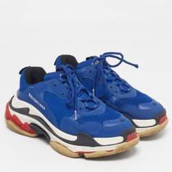 Pre Owned Balenciaga Triple S Clear Size 42 Blue Mesh and Nubuck Leather Lace Up Sneakers