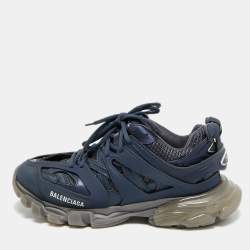 Pre Owned Balenciaga Track Clear Sole Size 42 Navy Blue Faux Leather and Mesh Low Top Sneakers