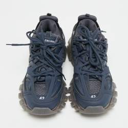 Pre Owned Balenciaga Track Clear Sole Size 42 Navy Blue Faux Leather and Mesh Low Top Sneakers