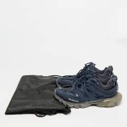 Pre Owned Balenciaga Track Clear Sole Size 42 Navy Blue Faux Leather and Mesh Low Top Sneakers