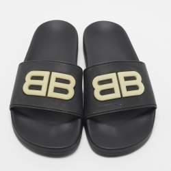 Pre Owned حذاء سلايد فلات بالنسياقا رمادي مطاطي بشعار BB مقاس 39