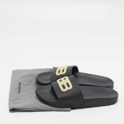 Pre Owned حذاء سلايد فلات بالنسياقا رمادي مطاطي بشعار BB مقاس 39