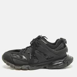 Pre Owned Balenciaga Track Size 46 Black Faux Leather and Mesh Lace Up Sneakers