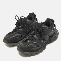 Pre Owned Balenciaga Track Size 46 Black Faux Leather and Mesh Lace Up Sneakers