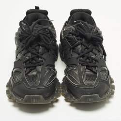 Pre Owned Balenciaga Track Size 46 Black Faux Leather and Mesh Lace Up Sneakers